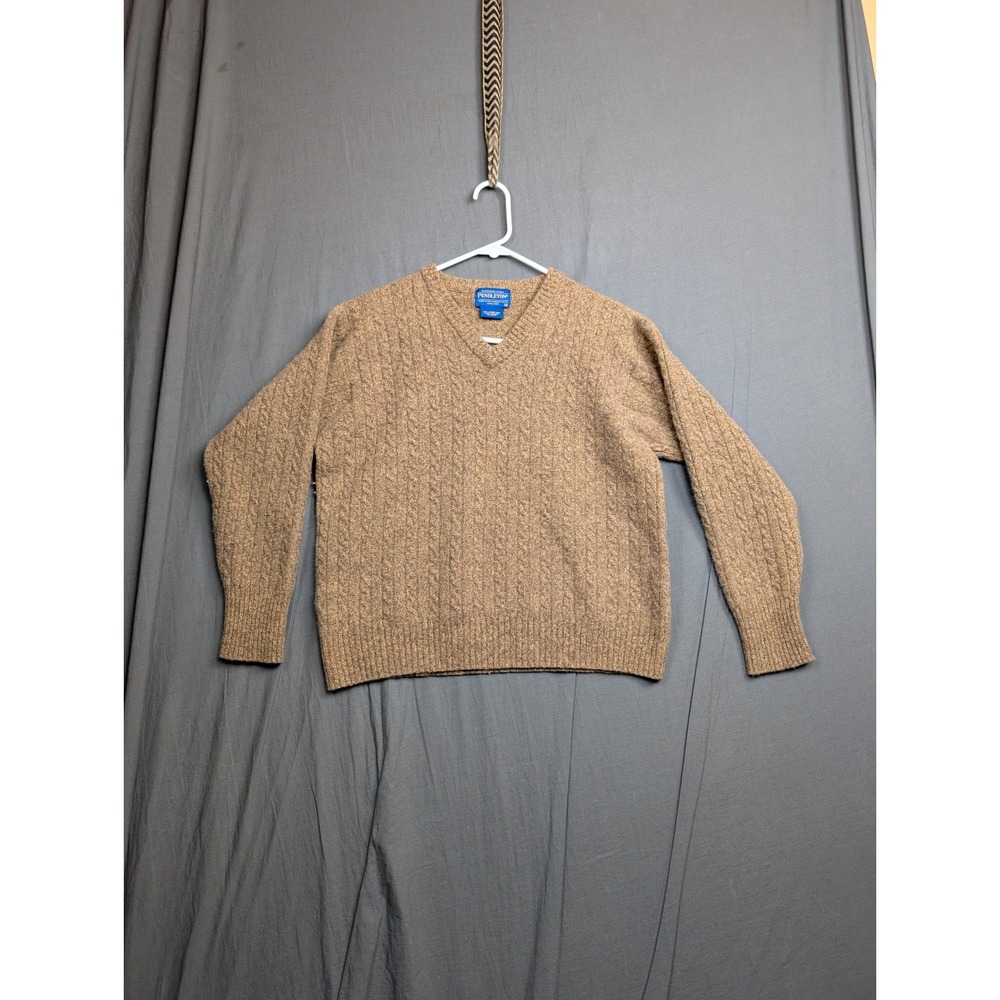 Pendleton Mens XXL Brown Heather 100%‎ Lambs Wool V-Neck Cable Knit Sweater